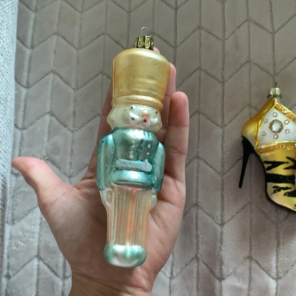 Set of 3 Lillian Vernon Glass Nutcracker angel & heel Ornaments Made‎ in Germany